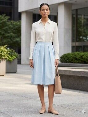 Vintage Theory Blue & White Pinstriped Cotton Poplin Skirt 8